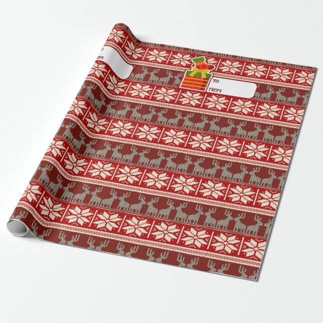 Papel de Regalo Copos de Nieve y Reno (Desenrollado)