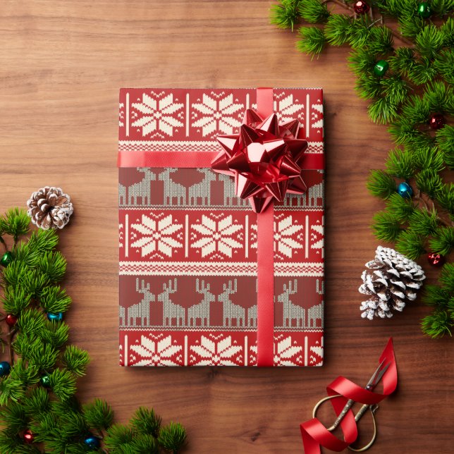 Papel de Regalo Copos de Nieve y Reno (Regalo de vacaciones)