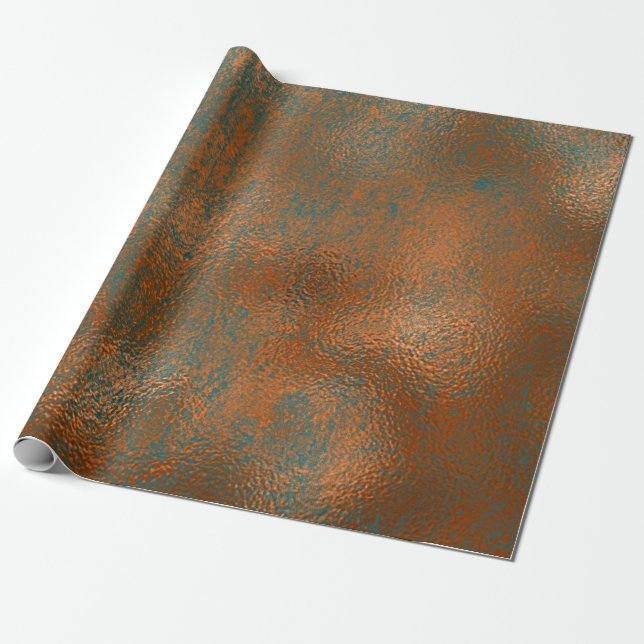 Papel De Regalo Copper Rust Blue Patina Resumen metálico Lux Verde (Desenrollado)