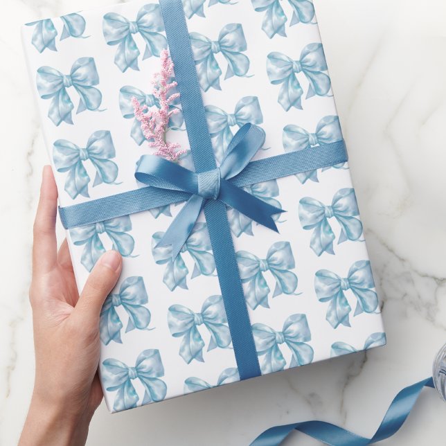 Papel De Regalo Coqueta de Moda Patrón de Lazo Azul Bebé (Trendy Coquette Baby Blue Bow Pattern Wrapping Paper)