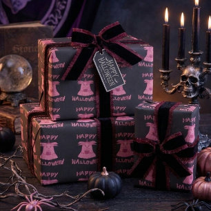 Papel De Regalo Coqueta Fantasma Rosa Feliz Halloween Arte Digital