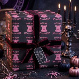 Papel De Regalo Coqueta Fantasma Rosa Feliz Halloween Arte Digital