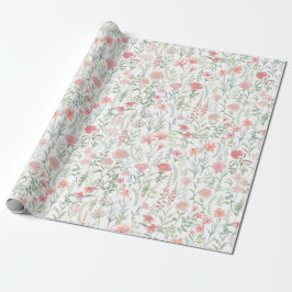 Papel De Regalo Coqueta Femenina Rosa Pradera de Flores Silvestres