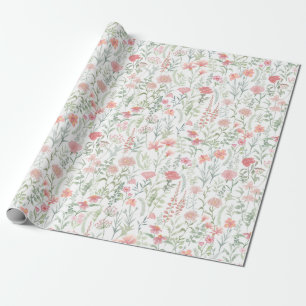Papel De Regalo Coqueta Femenina Rosa Pradera de Flores Silvestres