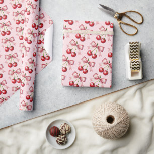Papel De Regalo Coqueta Roja Rosa Femenina Cereza