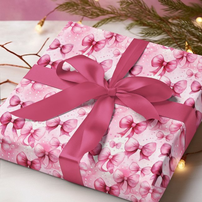 Papel De Regalo Coqueta rosa elegante y caprichosa dobla cintas (Elegant and Whimsical Pink Coquette Bows and Ribbons with Pink Polka Dots Wrapping Paper)