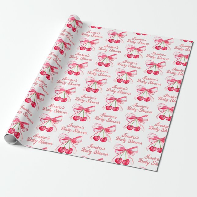 Papel De Regalo Coqueta Rubor Rosa Lazo Cereza Femenina Fiesta de  (Desenrollado)