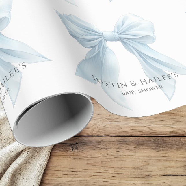 Papel De Regalo Coquette Baby Shower Chica de Blue Bow personaliza (Subido por el creador)