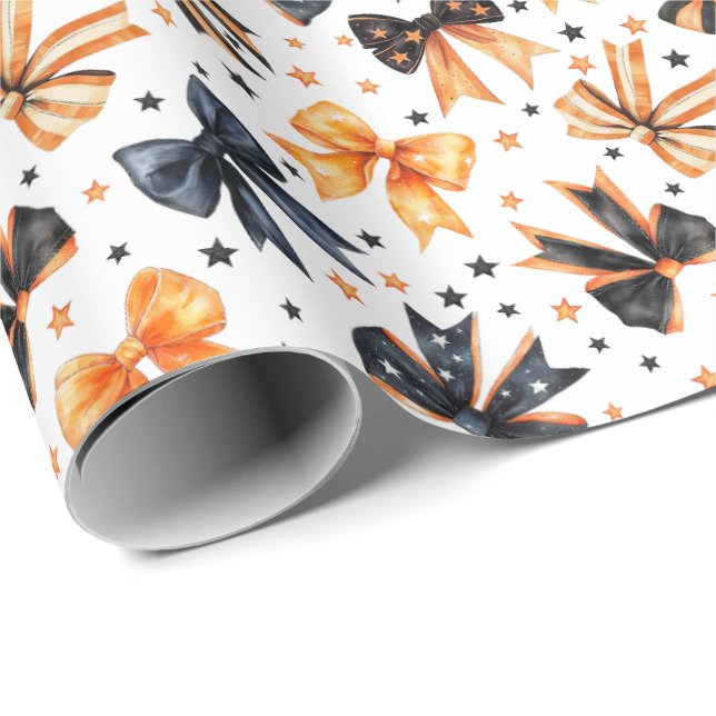 Papel De Regalo Coquette Bow, Naranja negro de Halloween (Esquina del rollo)