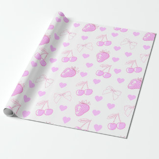 Papel De Regalo Coquette Cherry y Strawberry Pattern