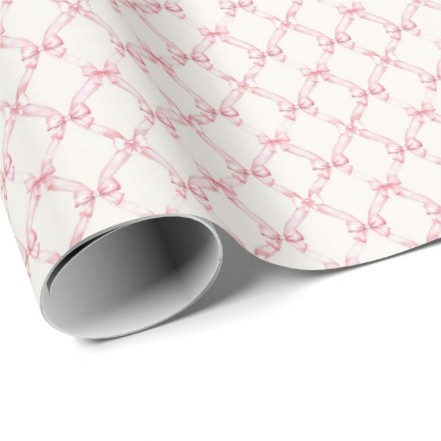 Papel de regalo Coquette con lazo rosa vintage (Esquina del rollo)