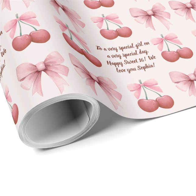 Papel De Regalo Coquette de arándanos y arándanos rosados Nombre d (Esquina del rollo)