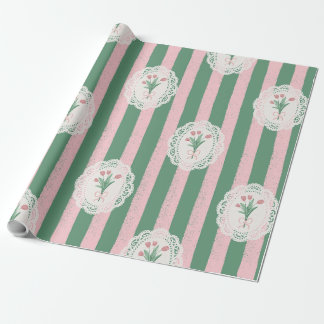 Papel De Regalo Coquette de Tulipán Antiguo y Lazo Rosa Pastel