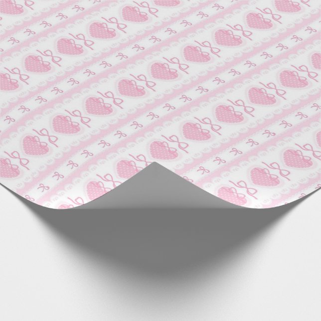Papel De Regalo “Coquette Heart & Bow Wrapping Paper – Pink Romant (Esquina)