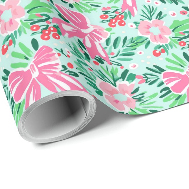 Papel De Regalo Coquette Ilustrada Bow Modern Mint Gift Wrap (Esquina del rollo)