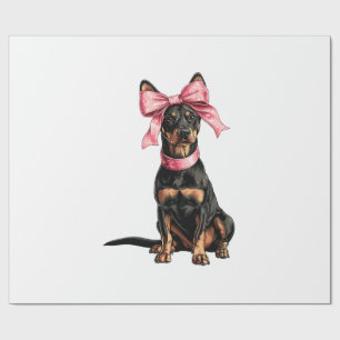 Papel De Regalo Coquette Lazo Doberman Perro Mamá Chica Rosa