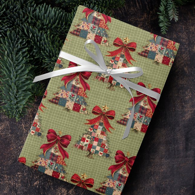Papel De Regalo Coquette patchwork christmas trees green squares (Subido por el creador)