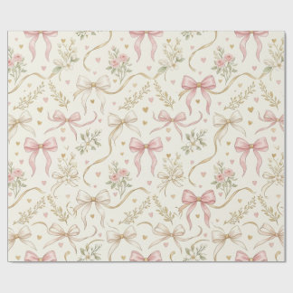 Papel de regalo Coquette Pink Bow y botánica vinta