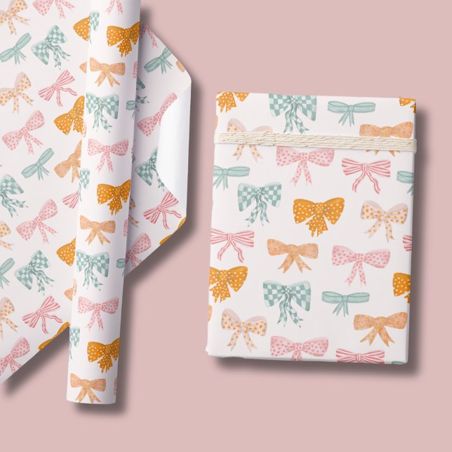 Papel De Regalo Coquette rosa arcos pastel (Cute pastel coquette bow wrapping paper. Each bow features a difference pattern.)