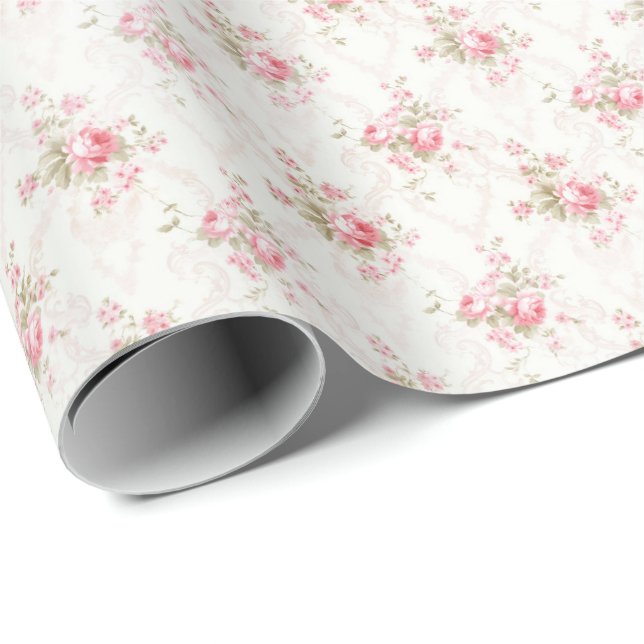 Papel de Regalo Coquette Rosas Rosadas Vintage (Esquina del rollo)
