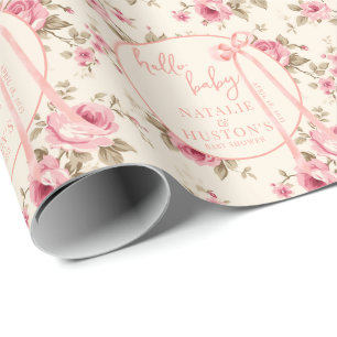Papel De Regalo Coquette Rubor Pink Bow Floral Baby Shower Persona