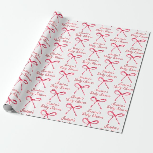 Papel De Regalo Coquette Rubor Pink Bow Girly Baby Shower (Desenrollado)