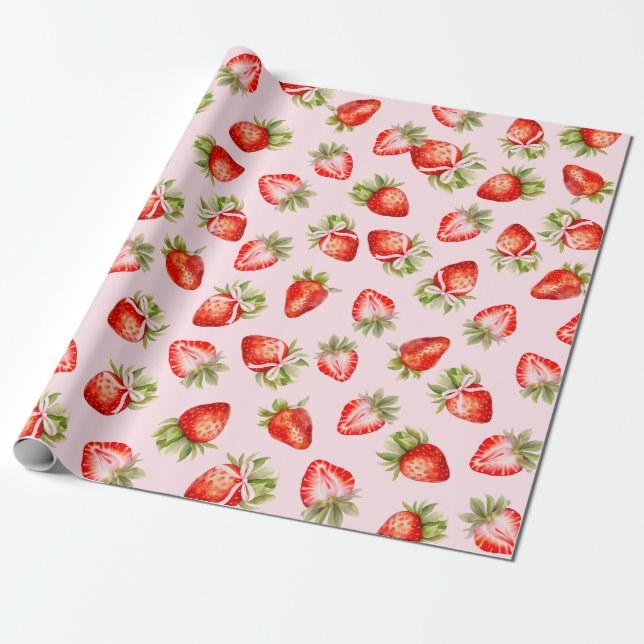Papel De Regalo Coquette Strawberry Bow (Desenrollado)