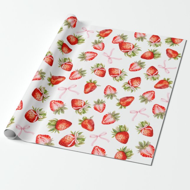 Papel De Regalo Coquette Strawberry Bow (Desenrollado)