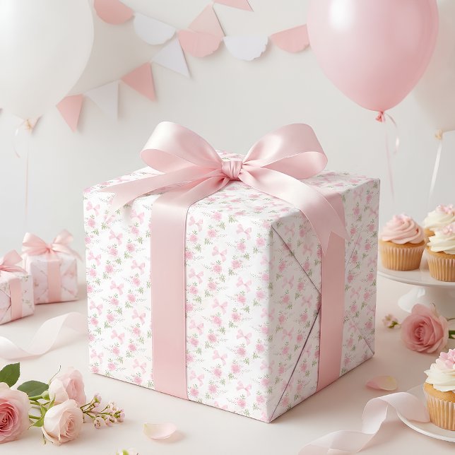 Papel De Regalo Coquette Toile De Jouy Pink Bow Wrapping Paper (Coquette Toile De Jouy Pink Bow Wrapping Paper)