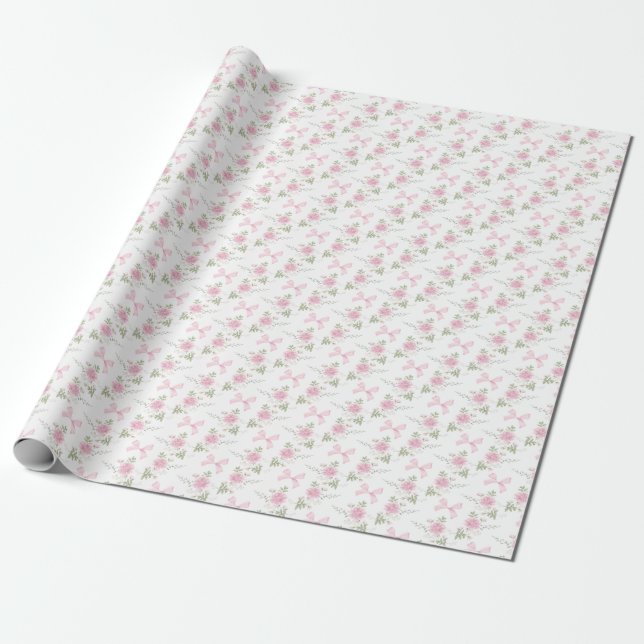 Papel De Regalo Coquette Toile De Jouy Pink Bow Wrapping Paper (Desenrollado)