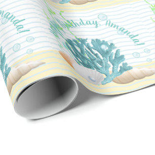 Papel De Regalo Coral azul, conchas marinas y Cojín decorativo per