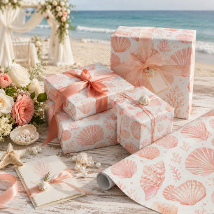Papel De Regalo Coral Concha de Mar Costa Playa