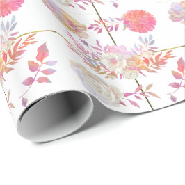 Papel De Regalo Coral de moda y Floral de marfil