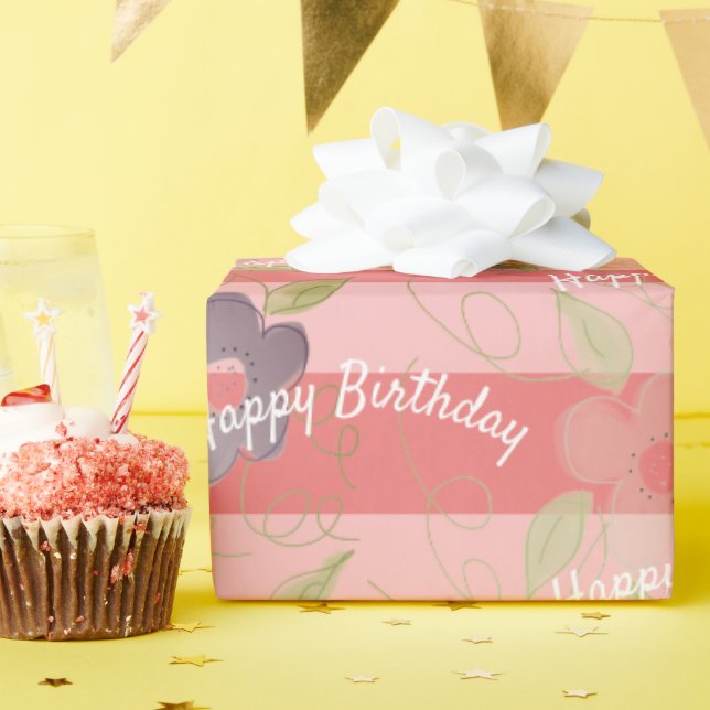 Papel De Regalo Coral Fliral Pattered (Fiesta de cumpleaños )