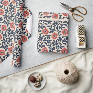 Papel De Regalo Coral Floral Vintage Marina Alegre