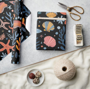 Papel De Regalo Coral negro de las casetas de verano de cumpleaños