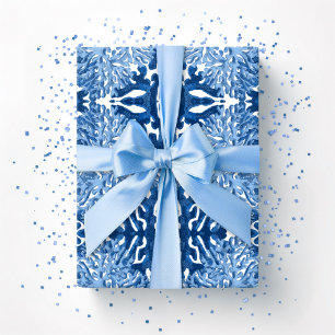 Papel De Regalo Coral Rococó en Índigo Azul