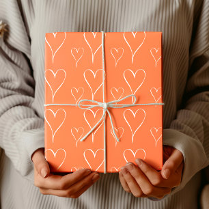 Papel De Regalo Coral Rosa Contorno de Corazón Blanco Chic Enmar