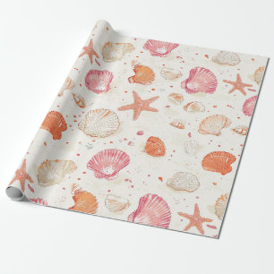 Papel De Regalo Coral Rosa Terracota Marfil Vintage Concha de Mar
