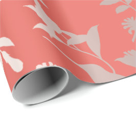Papel De Regalo Coral Rosa Tropical de OroPájaro de Oro Floral