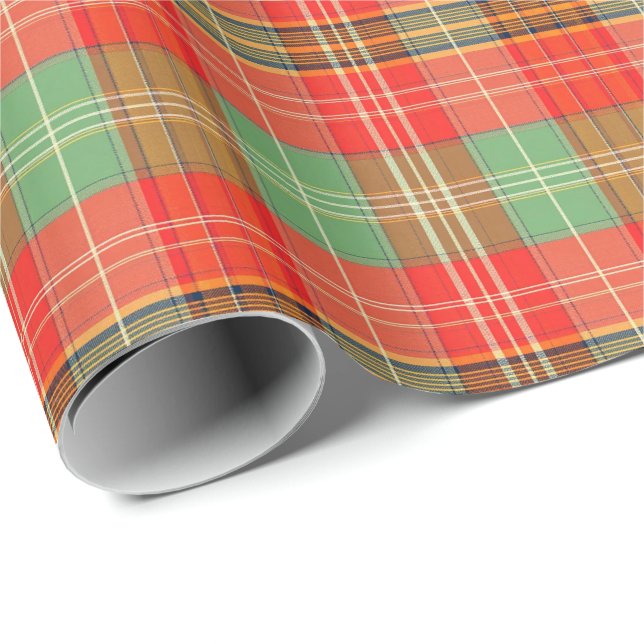 Papel De Regalo Coral & Sage Plaid (Esquina del rollo)