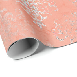 Papel De Regalo Coral Silver Peach Damask Antonietta Versaille