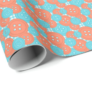 Papel De Regalo Coral Turq Botones Gingham - Sala de manualidades 