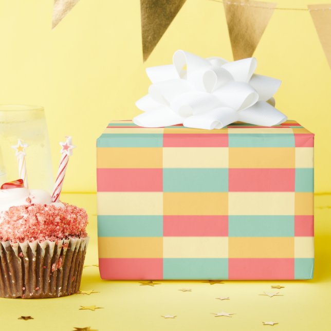 Papel De Regalo Coral Turquoise Yellow Butter Strips (Fiesta de cumpleaños )
