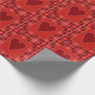 Papel De Regalo Corazón acolchado remiendo rojo