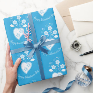Papel De Regalo Corazón azul portugués romántico