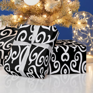 Papel De Regalo Corazón blanco y negro