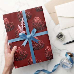 Papel De Regalo Corazón brillo purpurina patrón oscuro rojo San Va
