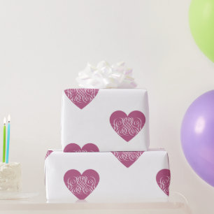 Papel De Regalo Corazón con Patrón de Filigrana Rosa Elegante Día 