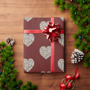 Papel De Regalo Corazón con textura de mármol blanco y dorado herm